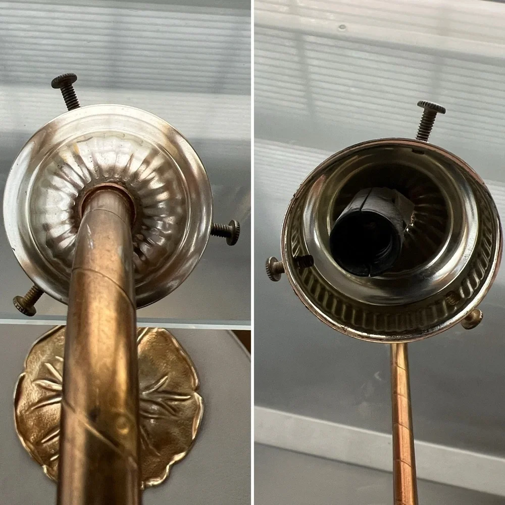 💡Pair of Vintage MCM Leviton Lily Pad Brass Gooseneck Frosted Lamps UL E-69571